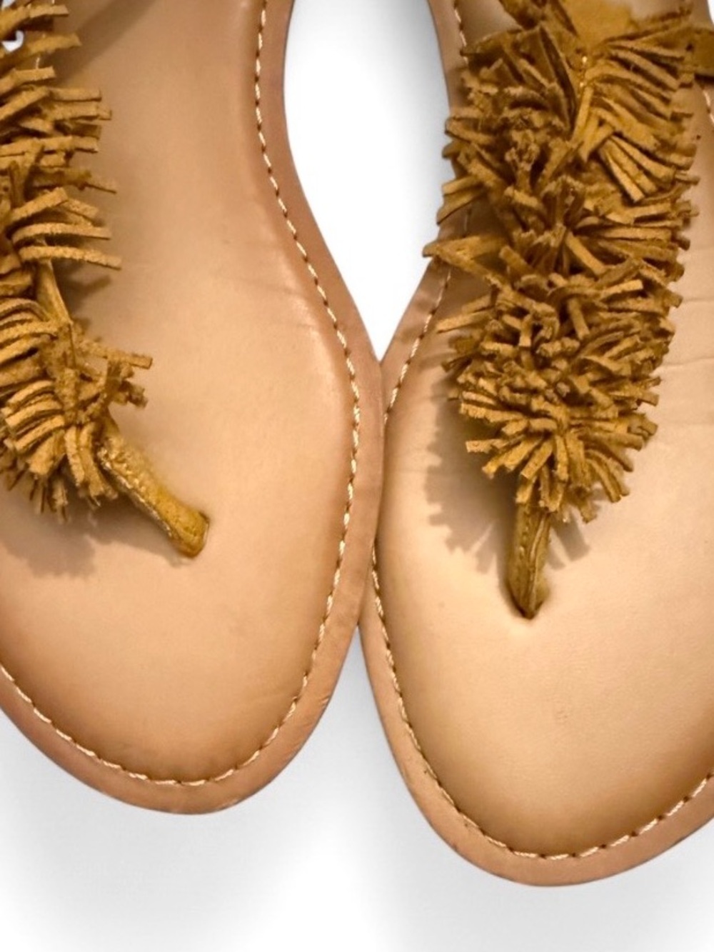 Old Navy Yellow Sueded Fringe T-Strap Sandals Size 8 - Picture 6 of 14